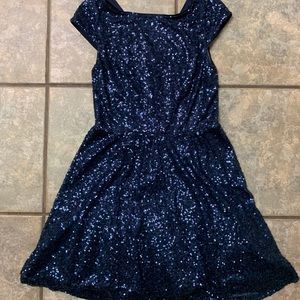 Navy Allover Sequin Skater Dress